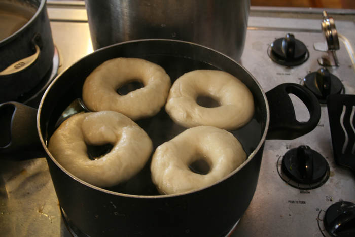 Poaching Bagels (2min each side)